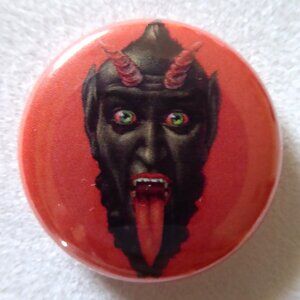 NEW VINTAGE KRAMPUS DEMON ILLUSTRATION COLLECTIBLE BUTTON PIN BADGE